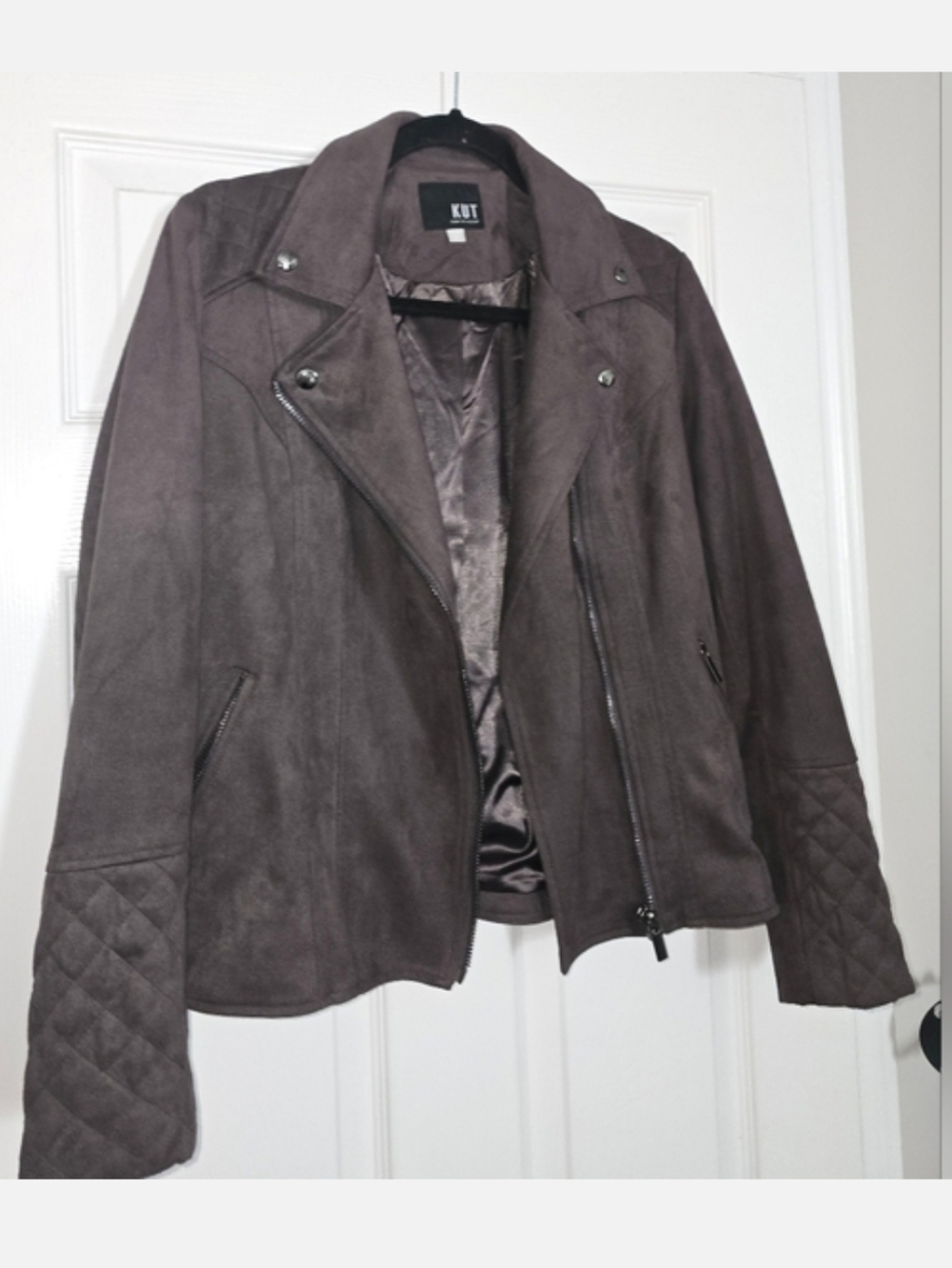 Kut from the Kloth Dark Brown Faux Suede Moto Jacket Size Medium